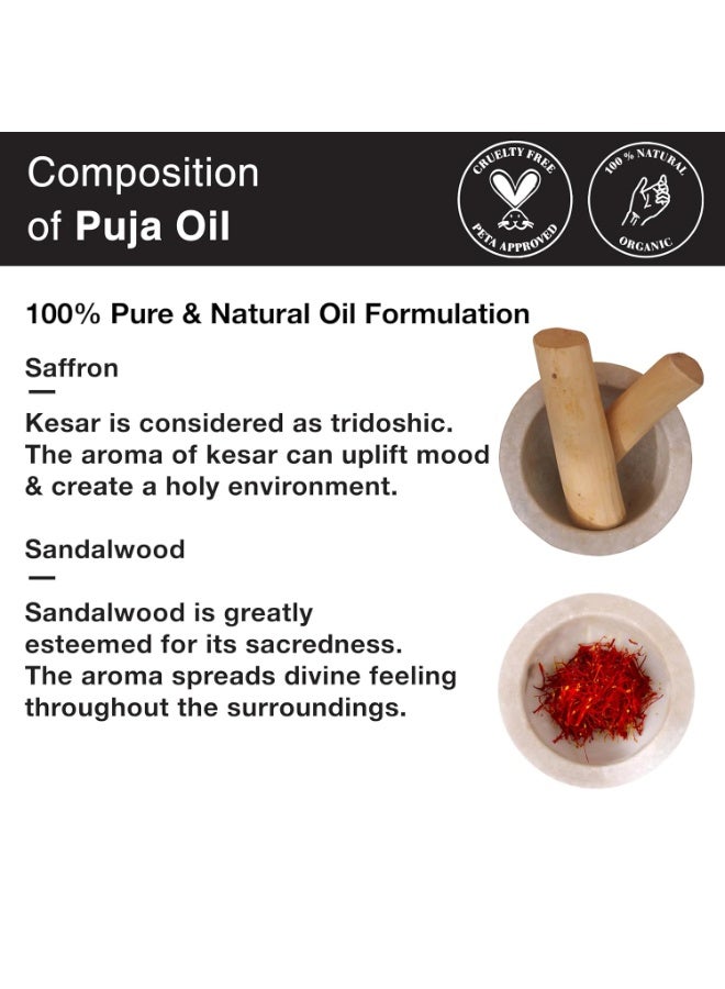 Soulflower Pooja Oil for Akhand Jyot, Hawan, Grah Pravesh & Hindu Rituals | Smokeless Deepam Oil with Saffron & Sandalwood | Spiritual Fragrance for Poojan & Decoration, 225ml - Image 2